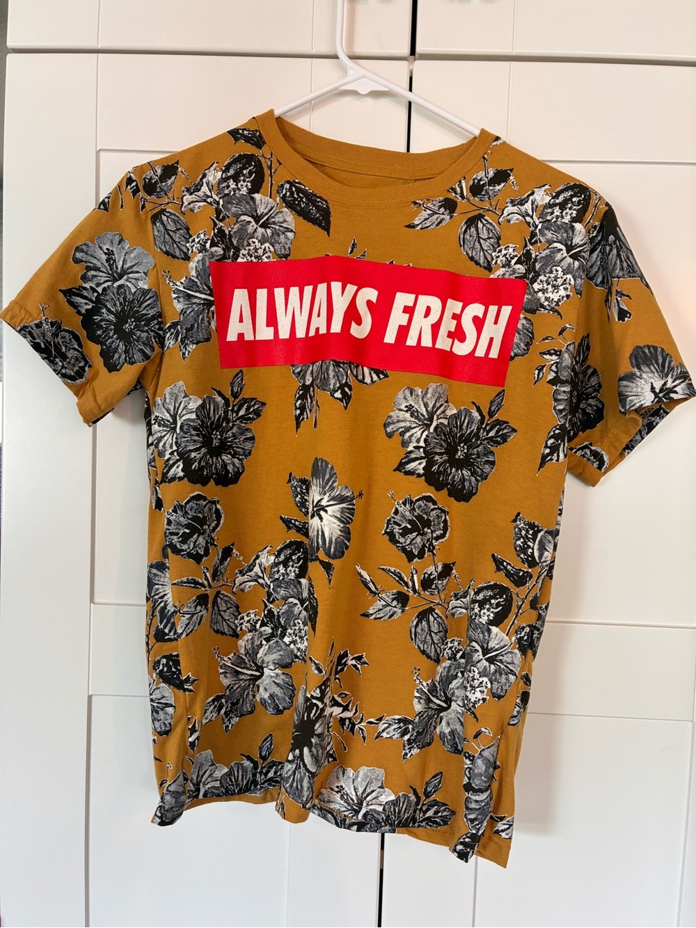 Fresh Laundry Mustard Floral Long Sleeve Tee with 'Always Fresh' Graphic